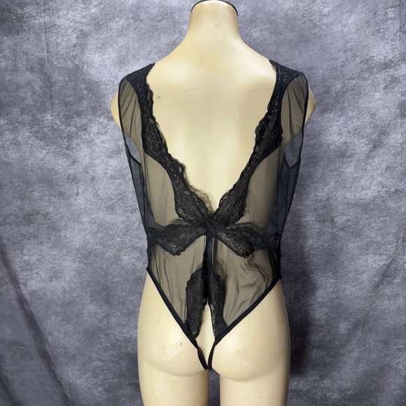 Victorias Secret Sheer Lace Mesh Crotchless Teddy Bodysuit Sz L Very Sexy - Picture 5 of 12